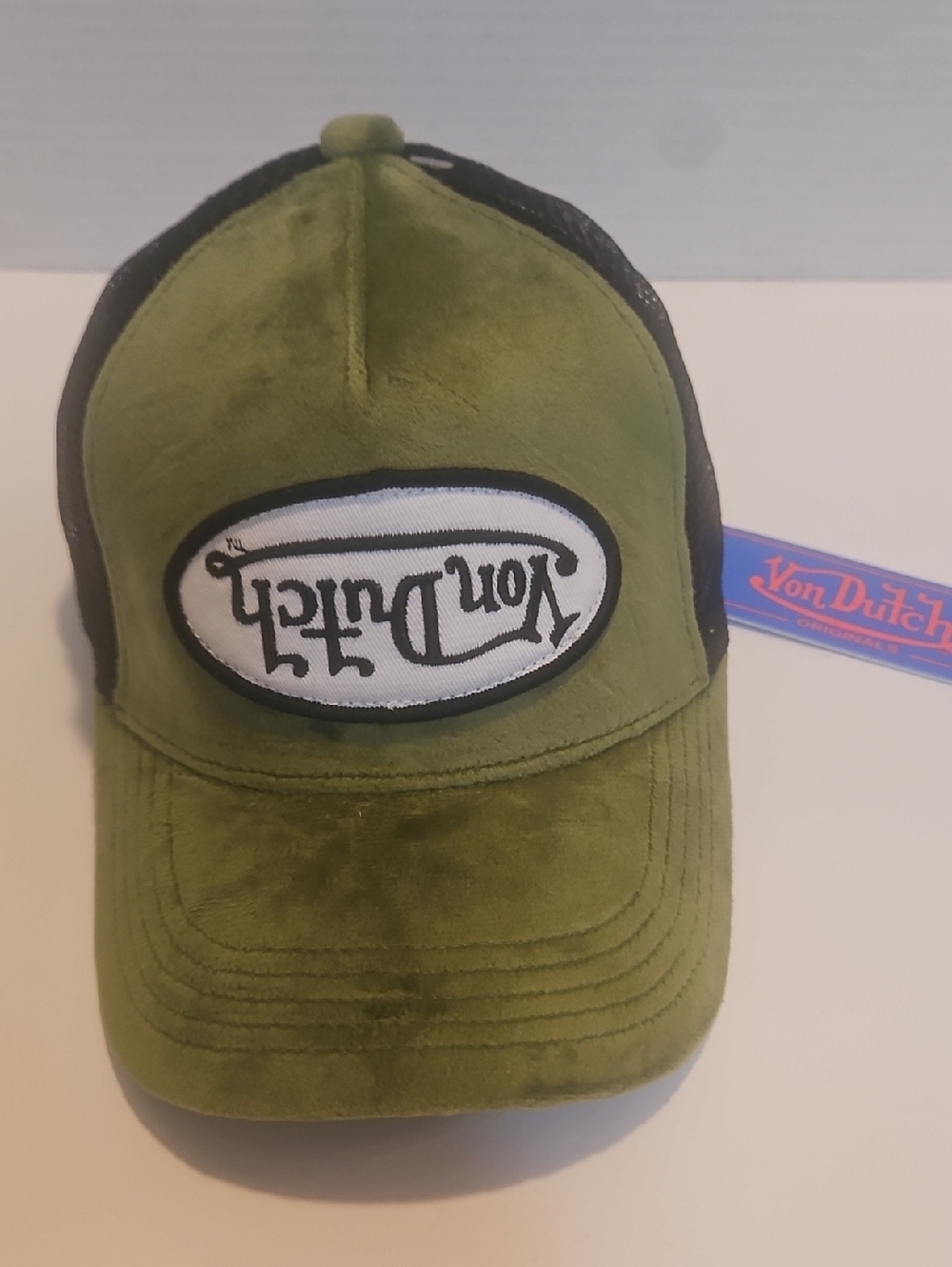 Von Dutch Olive Suede-Style Patch Trucker Hat